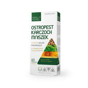 Ostropest Karczoch Mniszek Medica Herbs, 60 kapsułek.