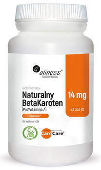 Naturalny BetaKaroten 14mg Vege Aliness, 100 tab. Krótki termin: 01,2026