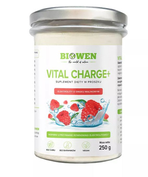 Elektrolity o smaku malinowym w proszku vital charge+ Biowen, 250g