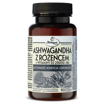 Ashwagandha z Różeńcem + Witaminy D3 2000 IU i B6 Herbapol Kraków, 90 kapsułek