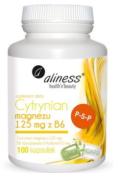 Cytrynian Magnezu 125 mg z B6 (P-5-P) Vege Aliness, 100 kaps.