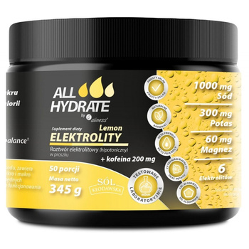 Elektrolity Lemon + Kofeina 200mg ALLHydrate, 345g