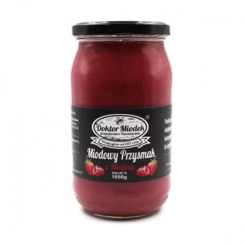 Miodowy Przysmak z maliną Doktor Miodek, 1050g Krótki termin: 27,11,2025