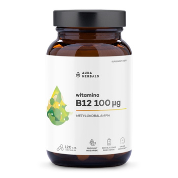 Witamina B12 100 µg, metylokobalamina Aura Herbals, 120 kapsułek