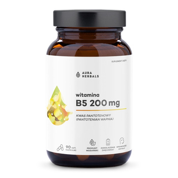 Witamina B5 200 mg, kwas pantotenowy Aura Herbals, 90 kapsułek