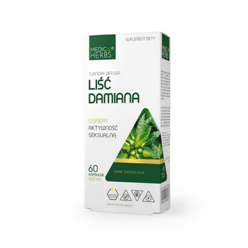 Liść Damiana Medica Herbs 600 mg. Naturalne Wsparcie Organizmu 60 kaps