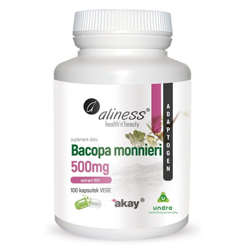 Bacopa Monnireni Exctract 50% 500mg Vege Caps. Aliness, 100 kaps.