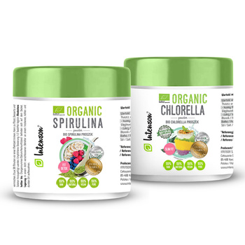 Zestaw Bio Spirulina Intenson, 100 g + Bio chlorella Intenson, 100 g