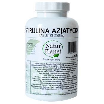 Spirulina Azjatycka 250 mg Natur Planet, 125 g  Data ważności: 02.2025r.