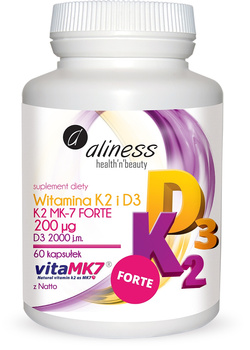 Witamina K2 i D3 FORTE 200 mcg. Aliness, 60 kaps.