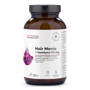 Hair Mania + keratyna 20mg Aura Herbals, 120 kapsułek