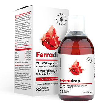 Ferradrop, żelazo + kwas foliowy Aura Herbals, 500 ml