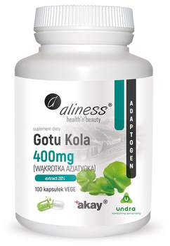 Gotu Kola (Centella asiatica, wąkrotkaazjatycka) 400 mg Vege Aliness, 100 kaps. Krótki termin: 11,2025