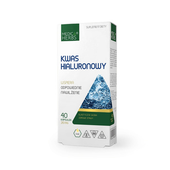 Kwas Hialuronowy Medica Herbs 210 mg Nawilżenie Skóry Stawów i Włosów, 40 kapsułek