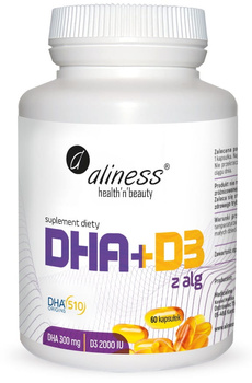 Omega DHA 300mg z alg + D3 2000IU Aliness, 100 kaps.